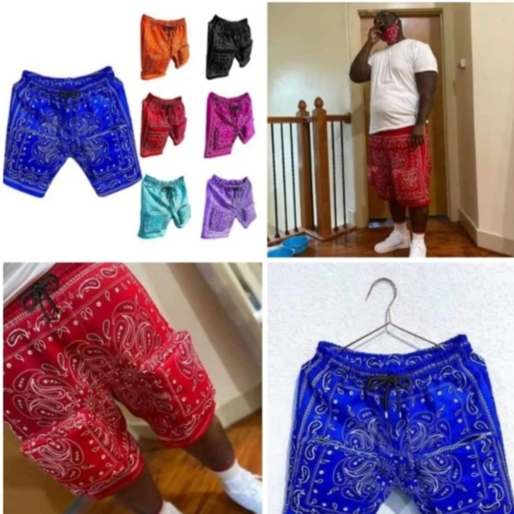 Stylish Bandana Print Men's Shorts - Blue and Red